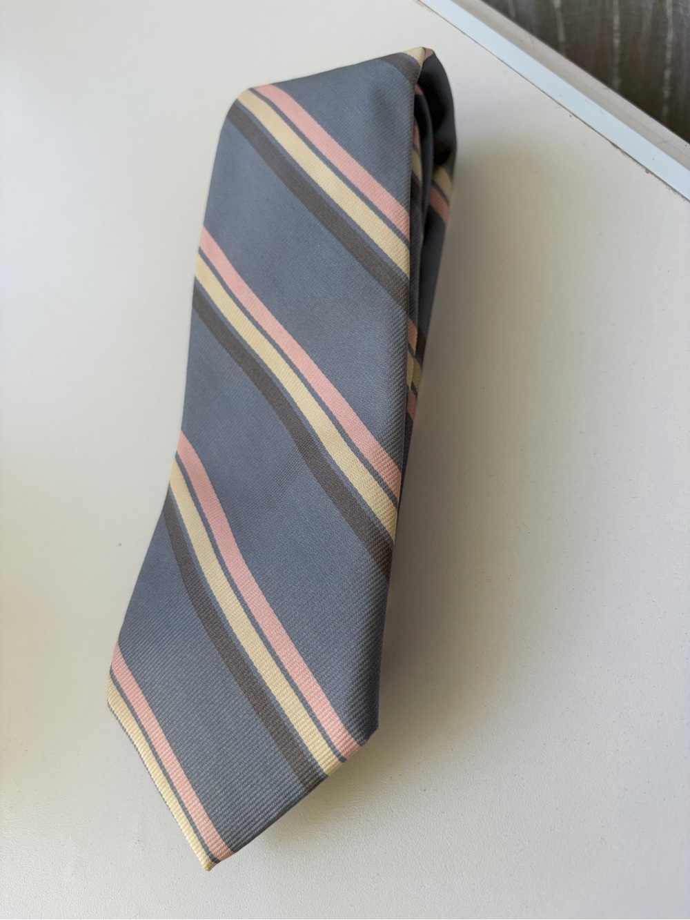 Polo Ralph Lauren Silk Tie Vintage Striped Mens Repp Necktie Grey Blue Peach
